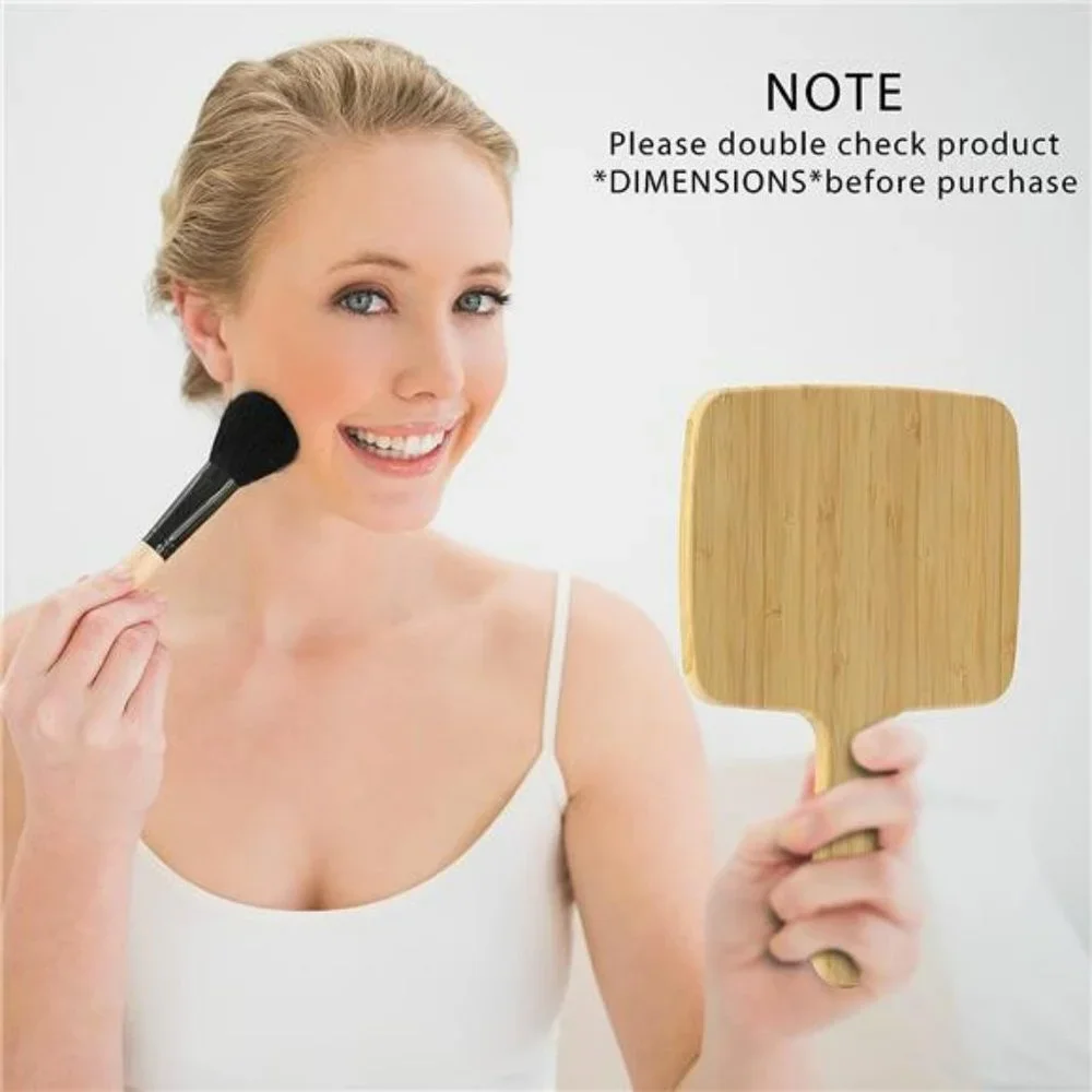 Natural Bamboo Handheld Mirror with Handle, Portable 6.9